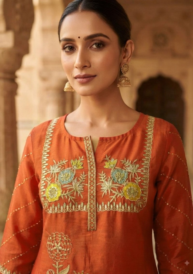 Iksana By Vitara Mul Chanderi Embroidery Kurtis Set Size Combo